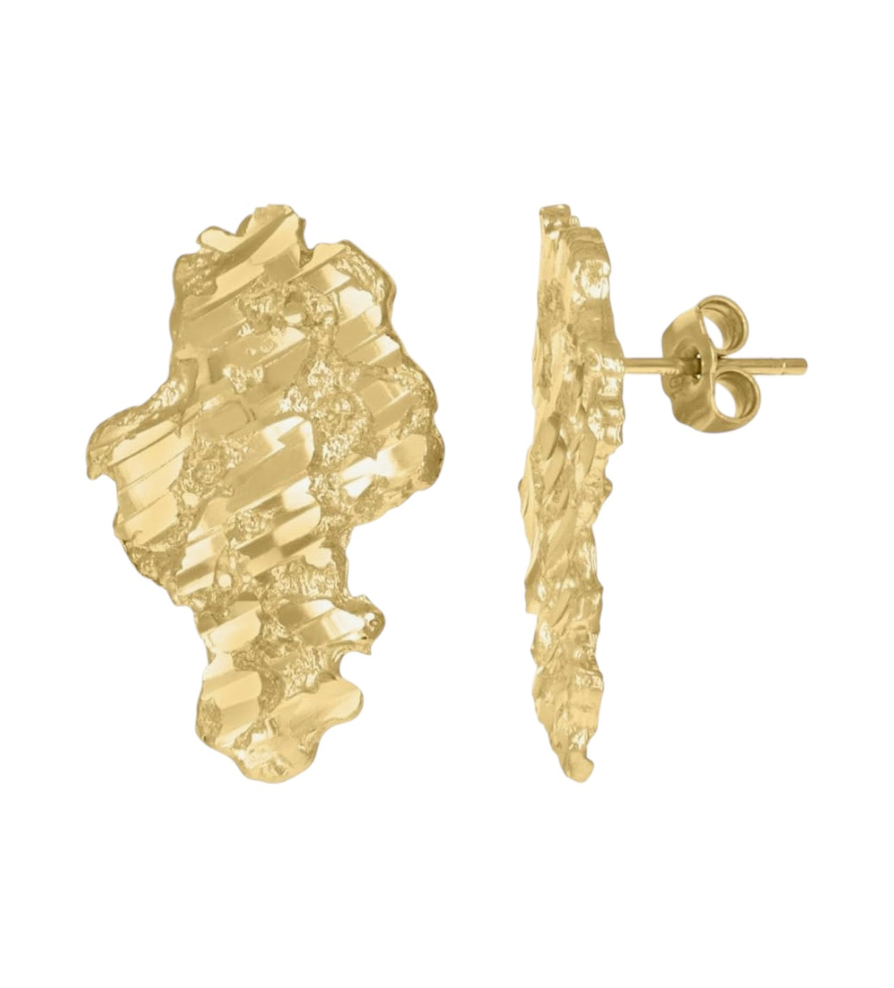 10K textured gold nugget earrings, statement jewelry