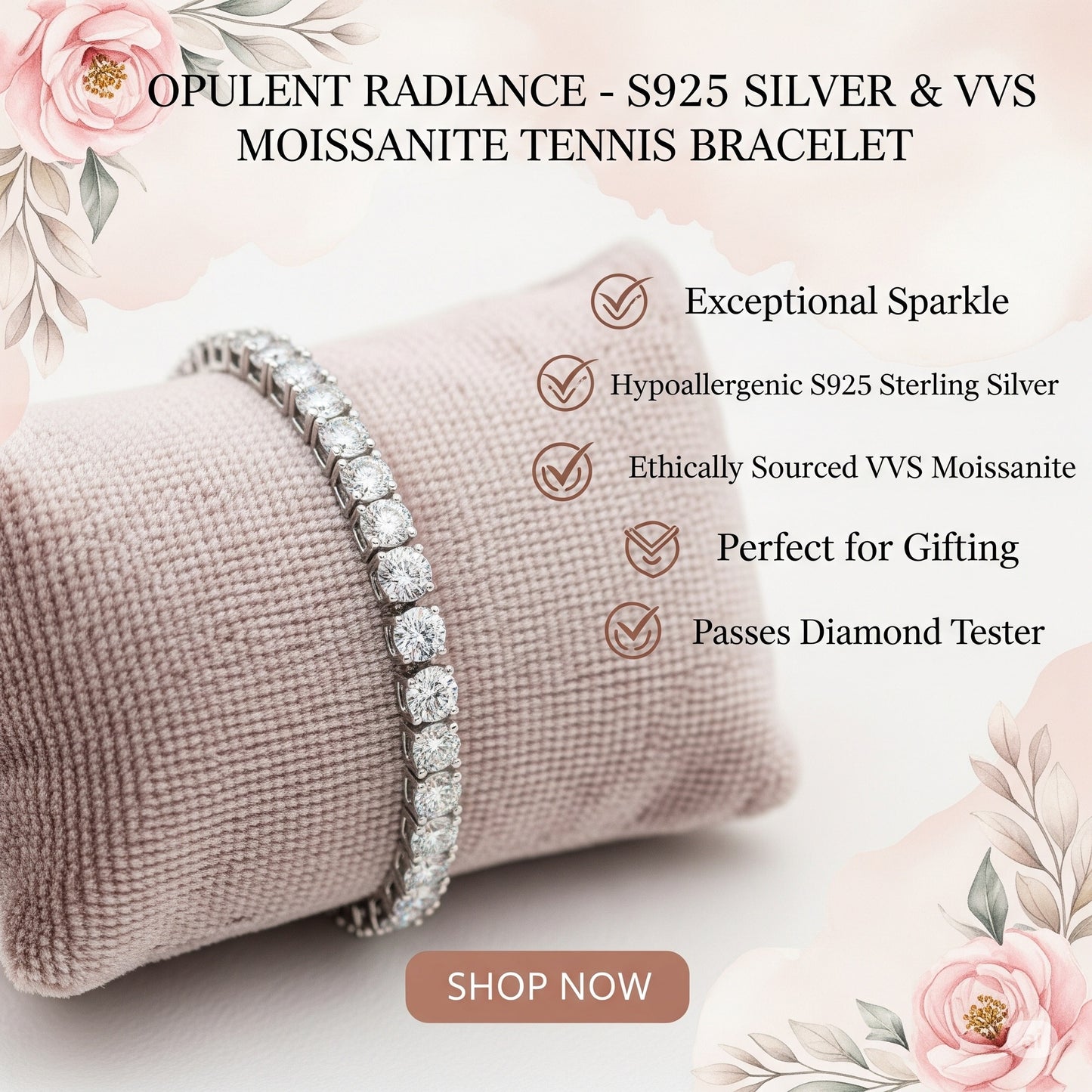 VVS Moissanite Tennis Bracelet Passes Diamond Tester 925 Silver Bracelet