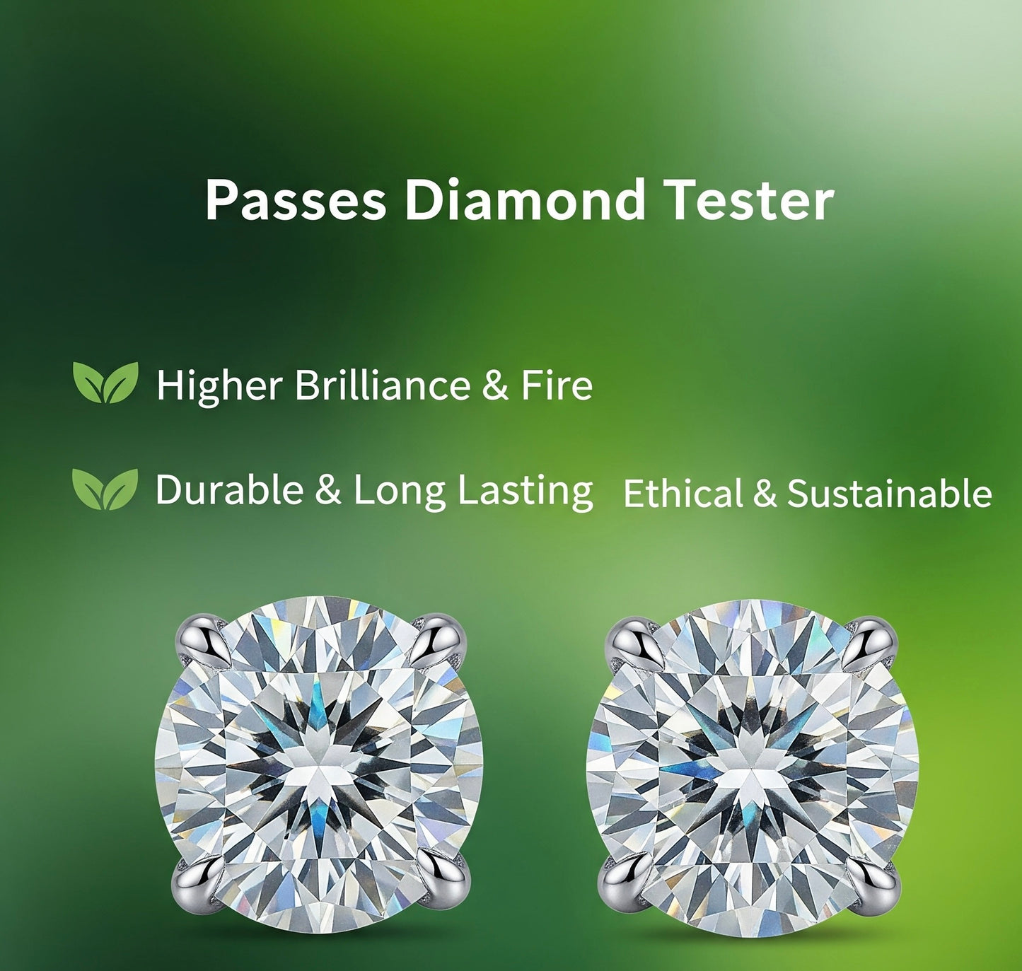 VVS Moissanite Stud Earrings | 925 Sterling Silver with 18K White Gold Plating