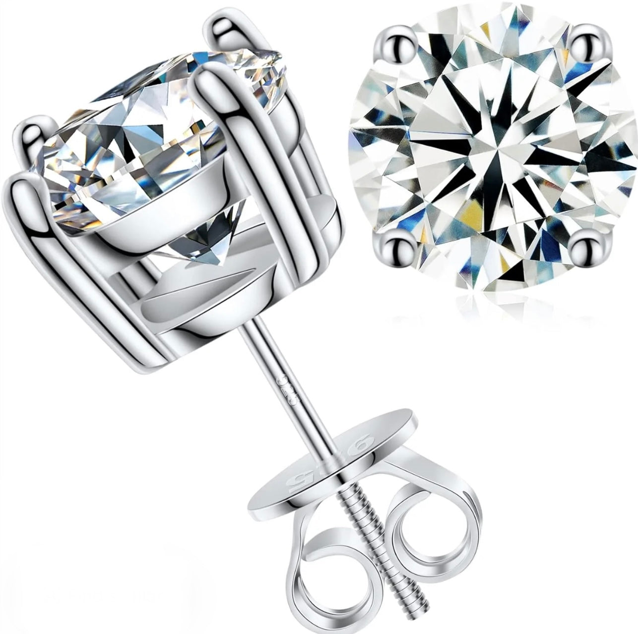 VVS1 Moissanite Solitaire Stud Earrings – 925 Sterling Silver
