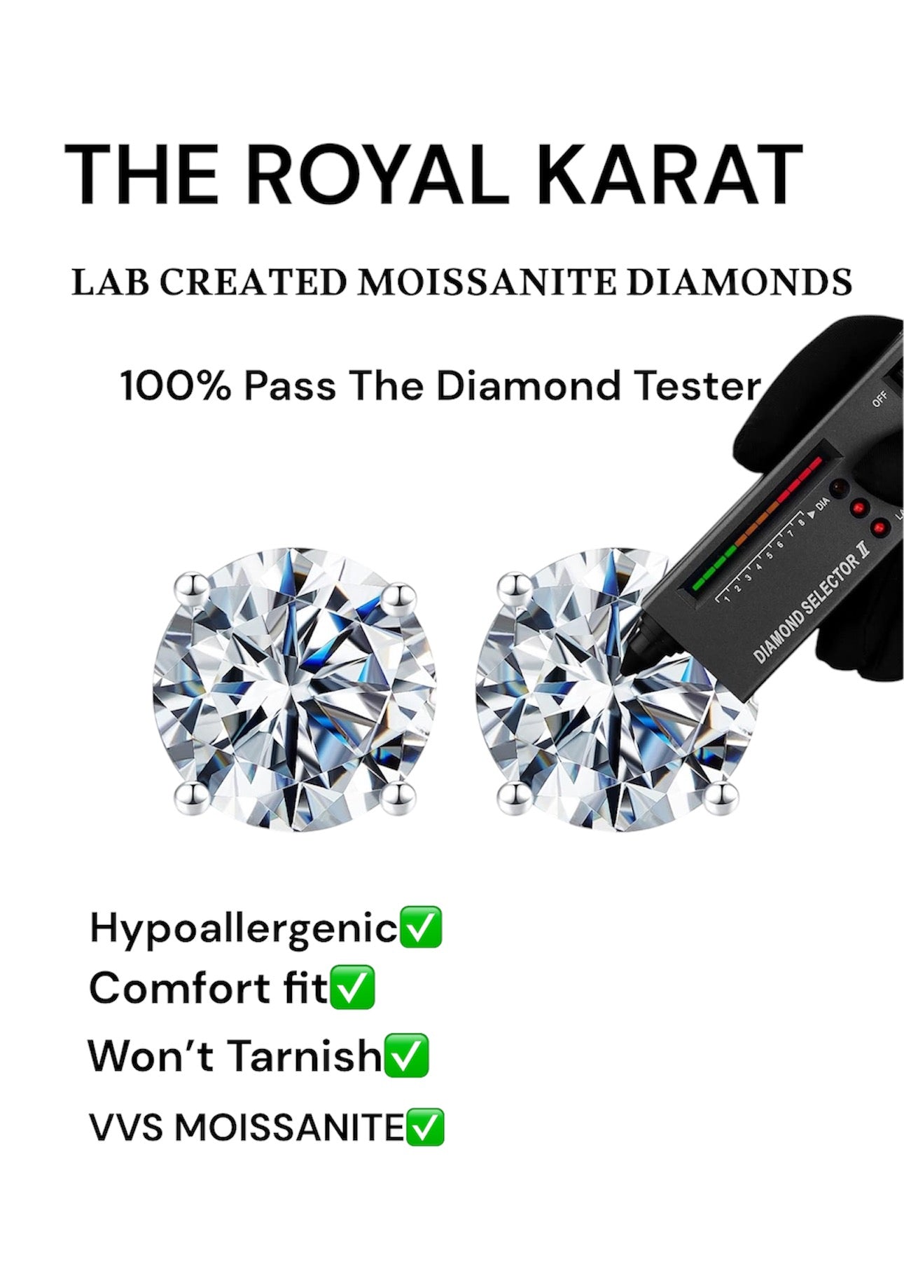 VVS Moissanite Stud Earrings | 925 Sterling Silver with 18K White Gold Plating GRA certified