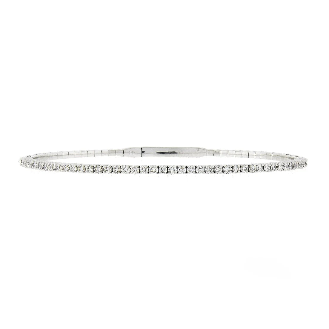 14k White Gold 0.90ctw Round Diamond Flexible Stackable Bangle Bracelet