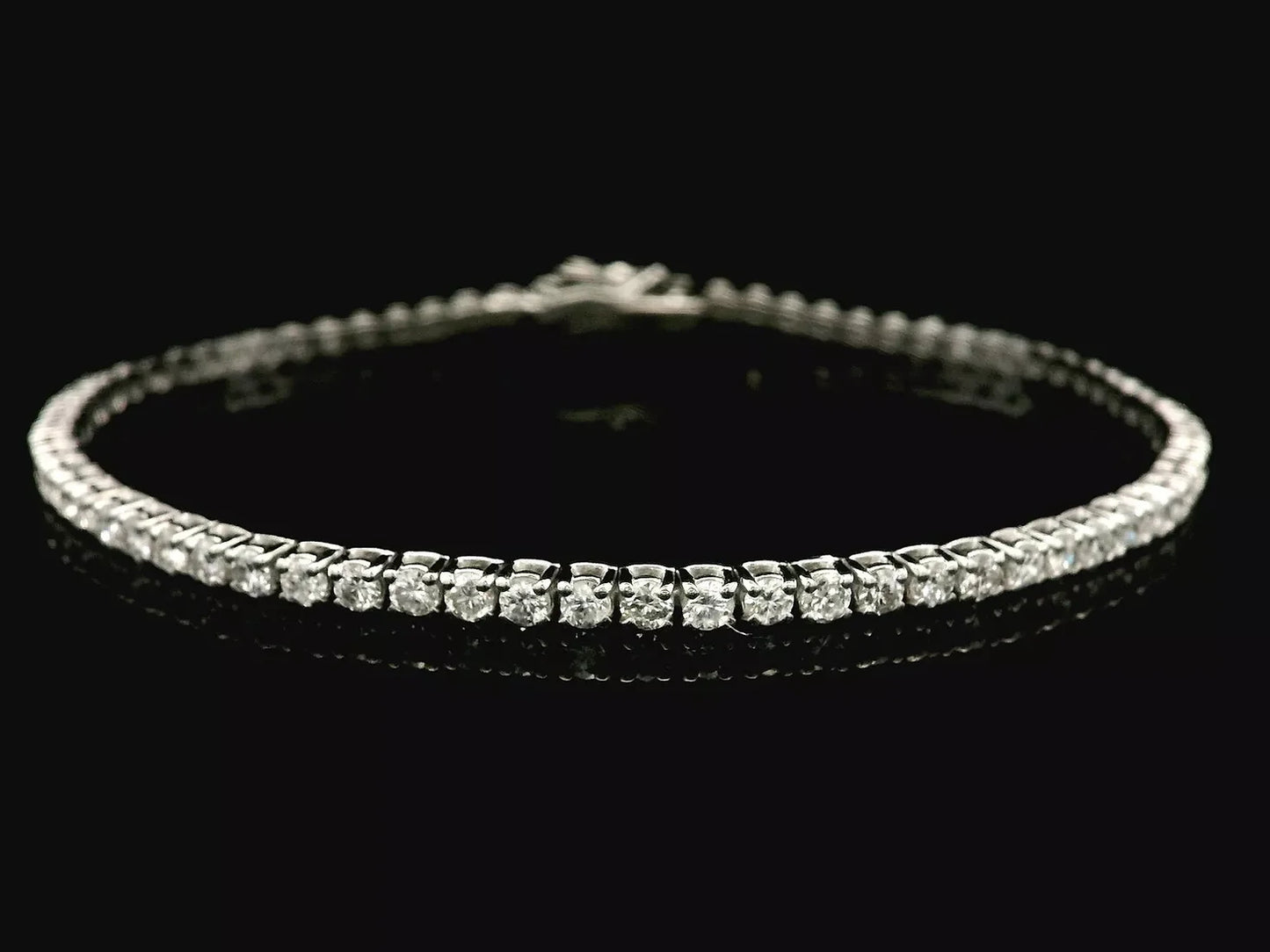 14k White Gold 2.98ct Round Brilliant Diamond Line Tennis Bracelet