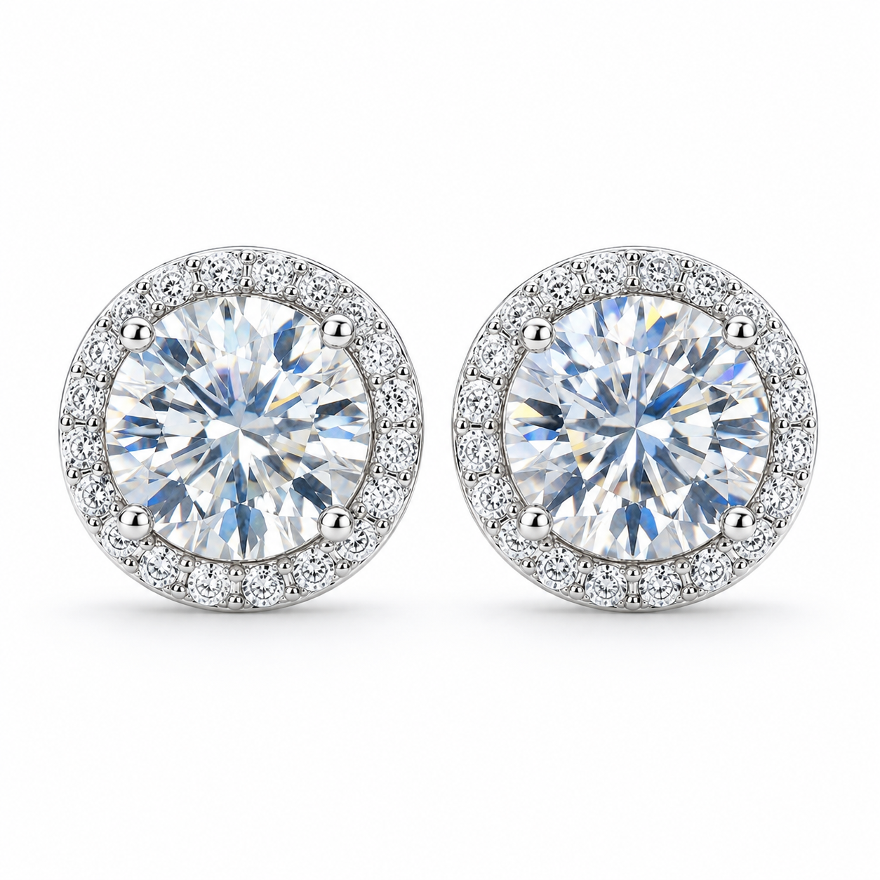 VVS1 Moissanite Halo Stud Earrings – 925 Sterling Silver Screw Back