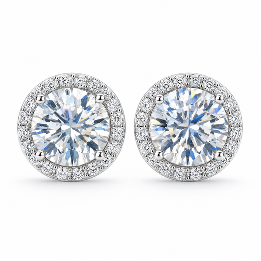 VVS1 Moissanite Halo Stud Earrings – 925 Sterling Silver Screw Back