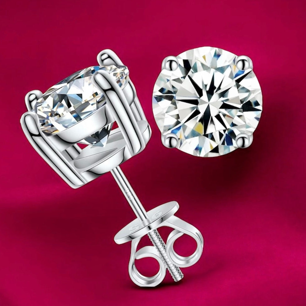 VVS Moissanite Stud Earrings | 925 Sterling Silver with 18K White Gold Plating GRA certified