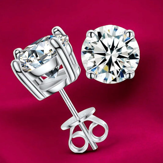 VVS Moissanite Stud Earrings | 925 Sterling Silver with 18K White Gold Plating GRA certified