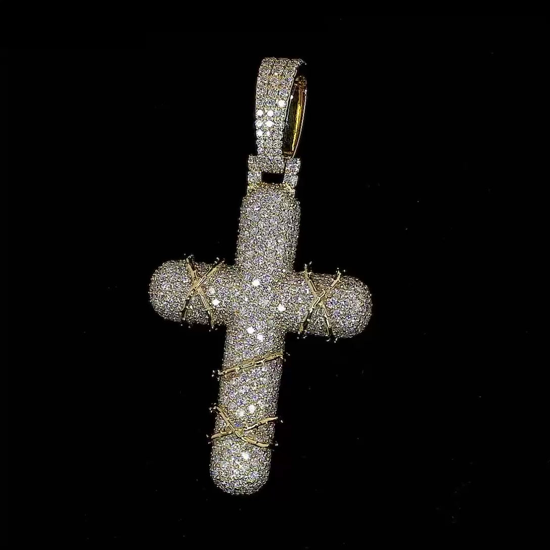 1.75-inch Diamond Cross Pendant with VS-SI clarity diamonds in F-G color.