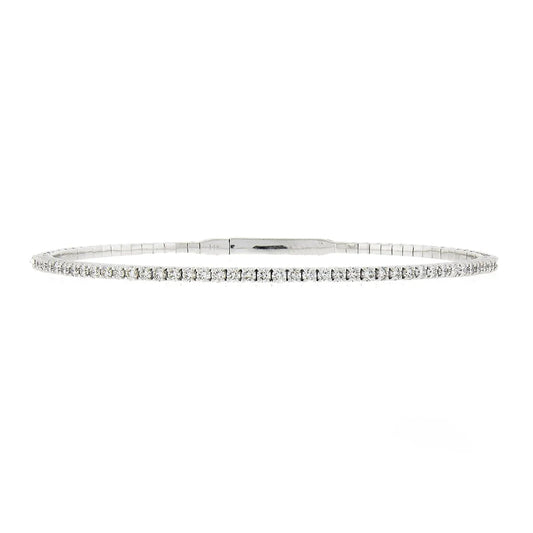 14k White Gold 0.90ctw Round Diamond Flexible Stackable Bangle Bracelet